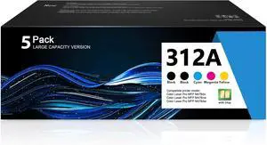 312A Black Cyan Magenta Yellow Toner Cartridge 5 Pack CF380A CF381A CF383A CF382A Replacement for HP 312A Toner Cartridge 312X for Color Laser Pro MFP M476dn M476dw M476nw Printer (2BK+1C+1M+1Y)