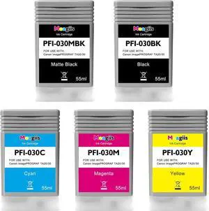PFI-030 Ink Cartridge Compatible PFI-030MBK PFI-030BK PFI-030C PFI-030M PFI-030Y Replacement for Canon imagePROGRAF TA-20 TA-30 TM-240 TM-340 Printer (5Pcs, Matte Black,Black,Cyan,Magenta,Yellow)