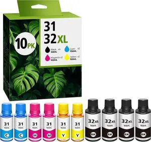 31 Ink Bottle Set 32XL Black Ink Bottle, Compatible for Smart Tank 7602 5101 6001 5000 Ink Refill, Replacement for HP 31 32XL for Smart Tank 5102 5103 7301 7001 Plus 651 551 570 455 457 450, 10 Pack
