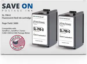 Save On Postage Ink (2 Pack SL-798-0 Compatible Pitney Bowes Ink Cartridge, Fluorescent Red Printer Ink Cartridge for SendPro+, SendPro C Series C200/300/400 Postage Meters - Replacement Printer Ink