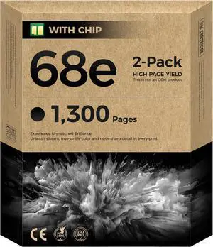 68e 68 Ink Cartridges High Yield with chip Black 2-Pack Replacement for HP 68 68e Ink Compatible with HP Envy 6152e 6155e 6552e 6555e 6558e Printer 6100e 6500e All-in-One Inkjet Copy 7FP22TN 7FP21TN