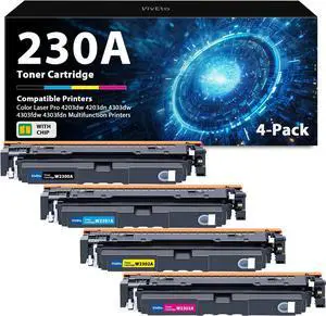 230A Toner Cartridge (with Chip) W2300A W2301A W2302A W2303A Replacement for HP 230A Toner Cartridge for Color Laser Pro 4203dw 4203dn 4303dw 4303fdw Multifunction Printers, 4-Pack 230A Laser Toner