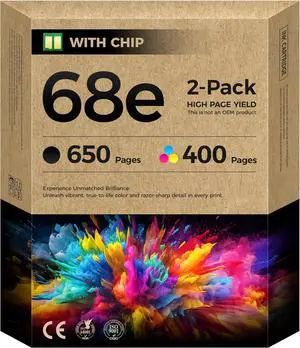 68e 68 Ink Cartridges High Yield with chip 2-Pack Replacement for HP 68 68e Ink Compatible with HP Envy 6152e 6155e 6552e 6555e 6558e Printer 6100e 6500e All-in-One Inkjet Copy 6L6S2TN Black Tri-Color