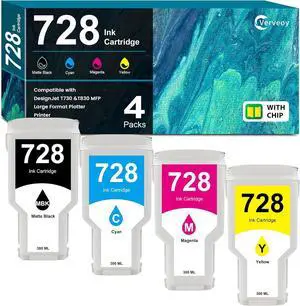 728 Ink Cartridges 300-ml 4-Pack Set Compatible with HP 728 728XL Ink Cartridges for F9J68A F9K17A F9K16A F9K15A Ink Kit for DesignJet T830 MFP T730 Large Format Plotter Printer (4-Pack, MBK/C/M/Y)