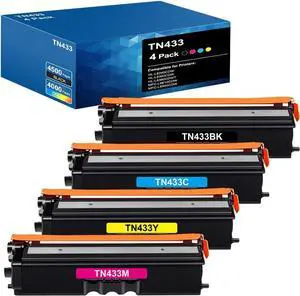 TN-433 TN433 Toner TN431 Compatible for Brother TN-433BK TN-433C TN-433M TN-433Y Cartridges MFC-L8900Cdw HL-L8260CDW HL-L8360CDW MFC-L8610CDW HL-L8360CDWT Printer4-Pack, Black Cyan Magenta Yellow