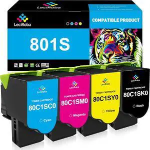 LeciRoba Compatible for Lexmark 801S 801SK 80C1SK0 80C1SC0 80C1SM0 80C1SY0 Toner Cartridge CX310 CX310n CX310dn CX410 CX410de CX410dte CX410e CX510 CX510de CX510dthe CX510dhe Printer (4-Pack, 2.5K)