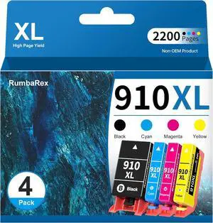 910 XL Ink Cartridges Combo Pack (4-Pack, Black/Cyan/Magenta/Yellow) Replacement for HP 910 910XL Ink Cartridge for OfficeJet Pro 8025e 8028e 8035e 8025 8028 8035 8015e 8022e 8015 8022 Printer Ink