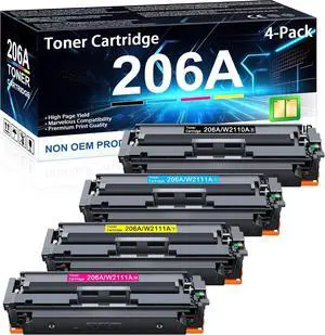 206A Toner Cartridges 4-Pack (with Chip) High Yield Replacement for HP 206A 206X W2110A W2110X Color Pro MFP M283fdw M283cdw M283fdn M282nw M282-M285 Pro M255dw M255nw M255dn M283 M255 M256 Printer