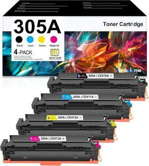 305A Toner Cartridge 4-Piece Combo Pack (with Chip) Replacement for HP 305A Toner Works with Laserjet Pro 400 Color M451dn M451nw M451dw MFP M475dw M475dn Pro 300 M375nw | Black Cyan Magenta Yellow
