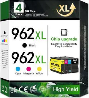 962XL High Yield Ink Cartridges Combo Pack (4-Pack, Black/Cyan/Magenta/Yellow) Compatible 962XL 962 XL Ink Cartridges Replacement for HP OfficeJet Pro 9010 9014 9015 9018 9020 9022 9025 9026 Printer