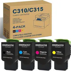 C310 / C315 Black Cyan Yellow Magenta High Yield Toner Cartridge 4/Pack-006R004356 006R004357 006R004359 006R004358 Compatible Replacement for Xerox C310 C310DNI C310DNIM C315 C315DNI Printer Ink