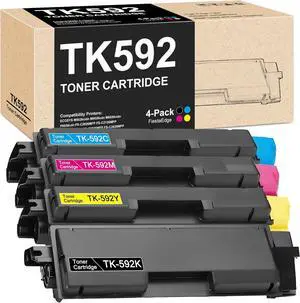 TK-592 TK-592K TK-592C TK-592M TK-592Y 4-Color Toner Cartridge Compatible for Kyocera TK592 TK-592 1T02KV0US0 1T02KVCUS0 1T02KVBUS0 1T02KVAUS0 for ECOSYS FS-C2026 C2126 M6026 M6526 P6026 Printer Toner