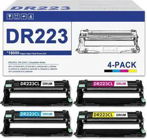 4 Pack DR223 BK/C/M/Y Drum Unit Compatible DR223CL Drum Unit Set Replacement for Brother DR-223CL DR223 for MFC-L3770CDW MFC-L3750CDW MFC-L3710CW HL-L3290CDW HL-3230CDW Printer (Not Include Toner)