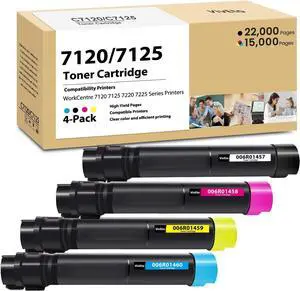 7120 7125 7220 7225 Toner Cartridge Replacement for Xerox 006R01457 006R01458 006R01459 006R01460 Toner Cartridge for WorkCentre 7120 7125 7220 7225 7220i 7225i Printers | 4 Pack 7120 Toner Cartridges