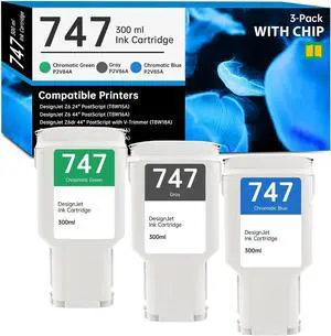 747 Ink Cartridge 300ml Replacement for HP 747 P2V84A P2V85A P2V86A Ink Cartridge for DesignJet Z6 DesignJet Z9+ Large Format Printers, 3 Pack 747 Ink Cartridges (Gray/Chromatic Green/Chromatic Blue)