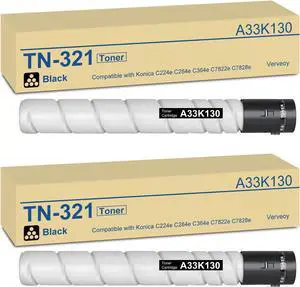TN-321 TN321 TN321K A33K130 Black Toner Cartridge 2-Pack Replacement for Konica Minolta TN-321 TN321K A33K130 Toner for Bizhub C224e C364e C284e C224 C284 C364 C7822 C7828 Printer (2-Pack, Black)