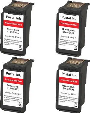 Ultra High Capacity SL-870-1 XXL Red Ink Cartridge Compatible SL870-1 SL8701 XXL Fluorescent Red Ink Replacement for The PB New SendPro Mailstation Postage Meter (CSD1) Machine (4 Pack-64 ml in Total)