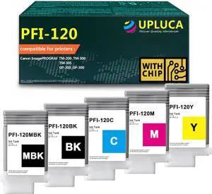 PFI-120 PFI120 Ink Cartridges Compatible with Canon PFI-120MBK PFI-120BK PFI-120C PFI-120M PFI-120Y Work for Canon ImagePROGRAF TM-200 TM-205 TM-250 TM-300 TM-305 TM-355 TM-350 GP-200 GP-300 (5-Pack)