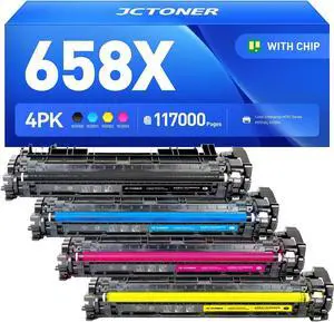 658X Toner Cartridge Set 4-Pack High Yield Replacement for HP 658X 658A W2000X W2001X W2002X W2003X Compatible for HP Color Laserjet Enterprise M751 M751dn M751n Printer Ink Black Cyan Yellow Magenta