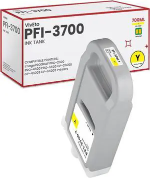 PFI-3700Y Yellow Pigment Ink Tank 700ml Replacement for Canon PFI-3700 6447C001AA Ink Cartridge for imagePROGRAF PRO-2600 PRO-4600 PRO-6600 GP-2600S GP-4600S GP-6600S Printer, 1 Pack PFI-3700 Ink