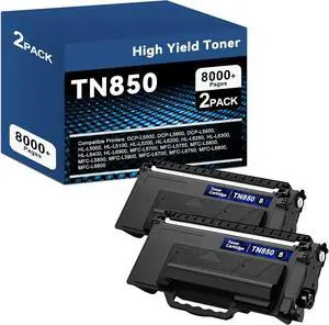 TN850 2PK High Yield Toner Cartridge (2X 8,000 Pages) Compatible for Brother TN850 TN-850 Toner Cartridges for Brother HL-L6200dw HL-L5200dw MFC-L5850dw MFC-L5700dw MFC-L5900dw Printers (Color:Black)