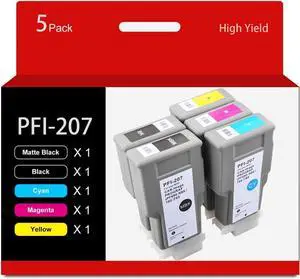 PFI-207 300ML Compatible for Canon PFI207 PFI-207MBK PFI-207BK PFI-207C PFI-207M PFI-207Y Ink Cartridge for imagePROGRAF IPF680 IPF685 IPF780 IPF785 5-Pack (Matte Black, Black Cyan Magenta Yellow)