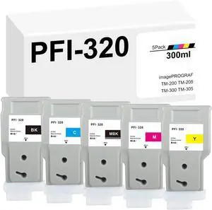 PFI-320 Ink Tank 300ml Pigment (5-Pack, MBK/BK/C/M/Y) - Compatible for Canon PFI-320 Ink Cartridge PFI320 PFI-320MBK PFI-320BK PFI-320C PFI-320M PFI-320Y for imagePROGRAF TM-200 TM-205 TM-300 TM-305
