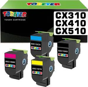 ToBeter Remanufactured CX310 CX410 CX510 Toner Replacement for Lexmark 80C1SK0 80C1SC0 80C1SM0 80C1SY0 Toner for CX310n CX310dn CX410de CX410dte CX410e CX510de CX510dhe Printer Toner ( BCMY, 4 Pack)