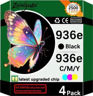 936 936e 936xl 936 XL High Yield Ink Cartridges Replacement for 936 936e 936 XL 936xl Ink Cartridges Work for OfficeJet Pro 9125e 9135e 9110b 9128e 9130b 9122e Wide Format 9730e Printers4 Pack