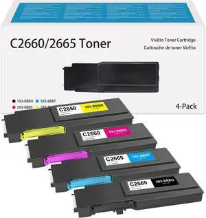C2660dn C2660dnf Toner Cartridge Replacement for Dell C2660 593-BBBU 593-BBBT 593-BBBS 593-BBBR Compatible for C2660 C2660dn C2665dnf Printers Black Yellow Cyan Magenta, 4 Pack C2660 Toner Cartridge