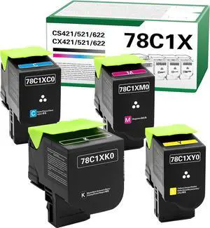 78C1X CS421 Toner Cartridge Extra High YieldBK: 8500 Color: 5000 Compatible for Lexmark CS421 CS521 CS622 CX522 CX421 CX622 CX625 Printer with 78C1XK0 78C1XC0 78C1XM0 78C1XY04 Pack 78C1X Toner