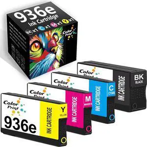 ColorPrint Compatible 936e Ink Cartridges Combo Pack Replacement for Hp 936e for OfficeJet 9122e OfficeJet Pro 9110b 9125e 9128e 9130b 9135e Wide Format 9730e Printer (4Pack,Black,Cyan,Magenta,Yellow)