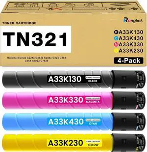 TN321 Toner Cartridge Replacement for Konica TN-321 Toner Cartridges A33K130 A33K430 A33K330 A33K230 High Yield Works with Minolta Bizhub C224e C364e C284e C224 C284 C364 Printer (4-Pack, K/C/M/Y)