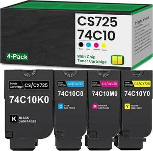 74C10K0 74C10C0 74C10M0 74C10Y0 Toner (New Chip) Remanufactured CS720 CS725 CX725 Toner Replacement for Lexmark 74C10K0 for CS720de CS720dte CS725de CS725dte CX725de CX725dte CX725dhe Printer, 4-Color