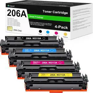 206A Toner Cartridge Set(4-Pack, with chip) - Compatible 206A W2110A W2111A W2113A W2112A Toner Cartridges Raplacement for HP Color Laser Pro M255dw M255nw Color Laser Pro MFP M282nw M283fdn Printer