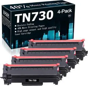 TN-730 Black Toner Cartridge Replacement for Brother TN730 Standard Yield Toner Cartridge Page Yield Up to 1,500 Pages for DCP-L2550DW MFC-L2710DW MFC-L2750DW HL-L2350DW HL-L2370DW Printer 4-Pack