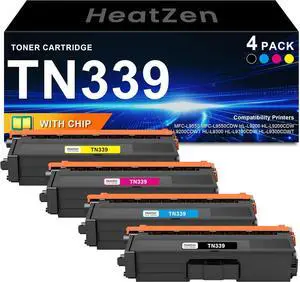 TN339 Toner Cartridges Set (4-Pack, KCMY) High Yield Replacement for Brother TN339BK TN339C TN339M TN339Y Toner Cartridge for MFC-L9550CDW HL-L9200CDW HL-L9300CDW MFC-L9550 HL-L9200 HL-L9300 Printer