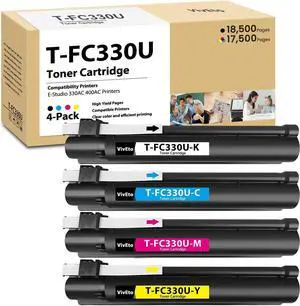 FC330U T-FC330U Toner Cartridges Replacement for Toshiba TFC330 T-FC330U-K T-FC330U-C T-FC330U-M T-FC330U-Y Work with E-Studio 330AC 400AC Printers Black Cyan Magenta Yellow, 4 Pack FC330U Cartridges