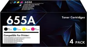 655A Toner Cartridge 4 Pack Compatible Replacement for HP 655A CF450A Black CF451A Cyan CF452A Magenta CF453A Yellow for Color Enterprise M652n M652dn M653dn M653x M653dh M681dh M681f M682z Printer