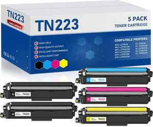 TN223 TN223BK/C/M/Y High Yield Toner Cartridge Replacement for Brother TN-223BK/C/M/Y TN-227 TN227 for HL-L3210CW HL-L3290CDW HL-L3270CDW MFC-L3770CDW MFC-L3750CDW Printer (5 Pack, Business Toners)