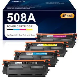 508A Black Cyan Magenta Yellow Toner Cartridge Replactment for HP 508A 508X CF360A CF361A CF362A CF363A Toner for Enterprise M552dn M553dh M553dn M553n M553x M577dn M577f M577c M577z Printer | 4-Pack
