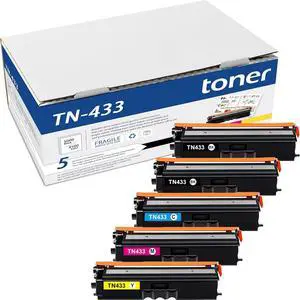 TN433 TN-433 MFC L8900CDW Toner Cartridge 5 Pack, Compatible Replacement for Brother TN433BK TN433 TN-433 MFC-L8900CDW HL-L8360CDW HL-L8260CDW MFC-L8610CDW HL-L8360CDWT Printer (TN433 5pack Toner)