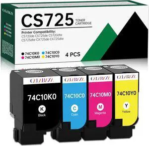CS720 CS725 CX725 Toner Cartridge 4 Color Compatible Lexmark 74C10 74C10K0 74C10C0 74C10M0 74C10Y0 Toner Cartridge Replacement for CS720de CS725de CS720dte CS725dte CX725de CX725dte Printer (4 Pack)