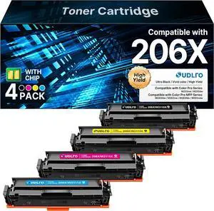 206X Toner Cartridges 4 Pack High Yield: Replacement for HP 206X 206A Toner Cartridges for HP M283Cdw Toner Compatible with HP Color Laserjet Pro MFP M283fdw M283cdw M255dw M283 | W2110X W2110A Black