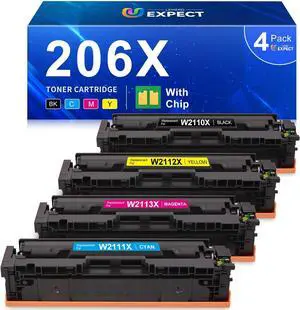 206X Toner Cartridges 4 Pack High Yield with Chip Replacement for 206X 206A HP Toner Cartridges Set for Color Laserjet Pro MFP M283fdw M283cdw M283fdn Pro M255dw M255nw M283 M255 Printer | 206X Toner