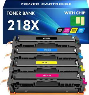 218X 218A Toner Cartridges 4 Pack with Chip 3201dw 3301fdw Compatible Replacement for HP 218X 218A Color Laserjet Pro MFP 3301cdw 3301sdw Printer High Yield Ink Set W2180X (Black Cyan Yellow Magenta)