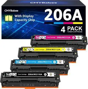 CMYBabee Compatible Toner Cartridge Replacement for HP 206A 206X for Color Laserjet Pro MFP M283fdw M283cdw M283fdn M282mw Pro M255dw M255nw M283 M255 Printer W2110A W2110X High Yield (BCMY, 4-Pack)