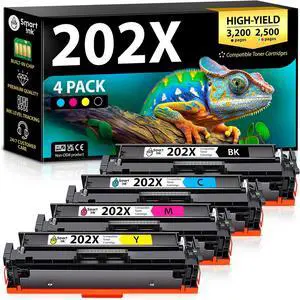 Smart Ink Compatible Toner Cartridge Replacement for HP 202X 202A with Built-in Chip High Yield (4 Pack) to use with Color Laserjet Pro MFP M281fdw M281cdw M254dw Printer (Black Cyan Magenta Yellow)
