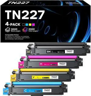 TN227 Toner Cartridge Replacement for Brother TN 227 TN-227 TN223 TN-227BK/C/M/Y Toner Work for MFC-L3770CDW HL-L3270CDW MFC-L3710CDW HL-L3210CW HL-L3230CDW HL-L3290CDW Printer (4 Pack, BK/C/M/Y)
