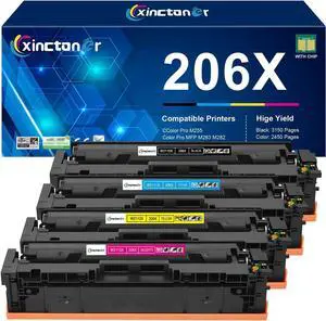 206X Toner Cartridge 4 Pack High Yield (with Chip) Replacement for HP 206X 206A Toner Use with HP Color Laser Jet Pro MFP M283fdw M283cdw M255dw MFP M283 M255 Series Printer | W2112X Ink (BK/C/M/Y)